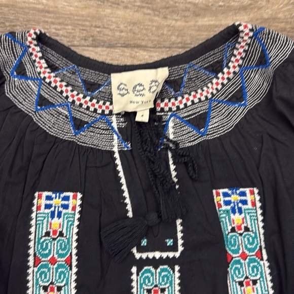 Sea New York Black Peasant Top Embroidered Lined 100% Cotton Size 4 - Picture 4 of 5